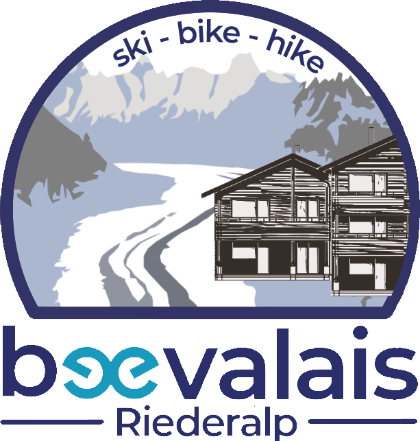 Das beevalais Logo ski - bike - hike in runder Form mit transparentem Hintergrund.